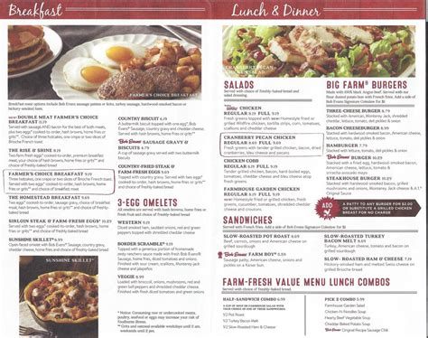 Bob Evans Printable Menu With Prices