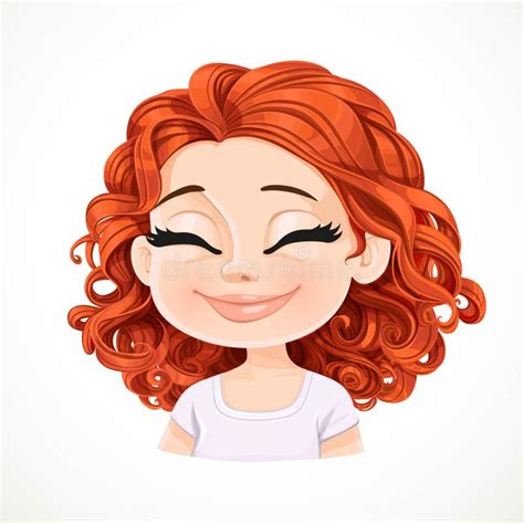 Beautiful Serene Joy Cartoon Brunette Girl with Dark Red Hair Portrait Stock Illustration ...