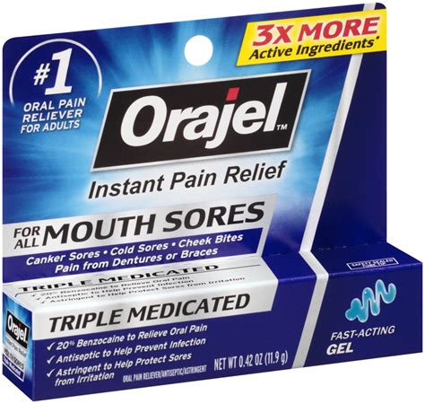 Orajel Mouth Sore Medicine Gel for Cold & Canker Sore Relief, Triple Medicated - 0.42oz ...