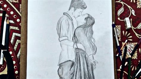 Pencil Drawing Couple Kiss - bestpencildrawing