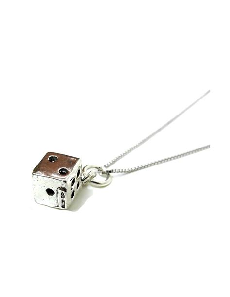 Silver Necklace Dice Pendant