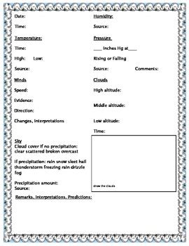 Template for weather observation journal by andrea berman | TpT