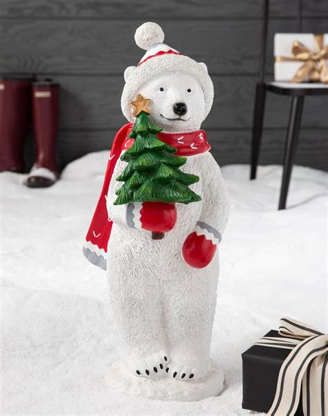 Let our exclusive Christmas tree polar bear statue welcome guests with deli… | Polar bear ...