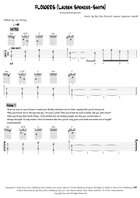 Flowers (arr. Joe Moreg) by Lauren Spencer-Smith Sheet Music for Guitar Chords/Lyrics at Sheet ...