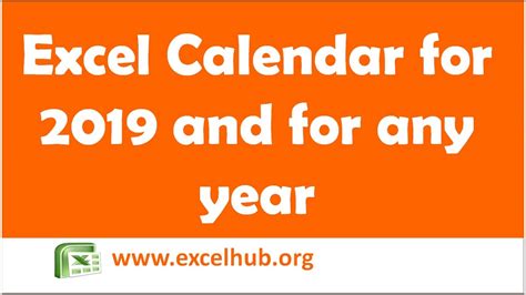 Excel Calendar for 2019 and any year - YouTube