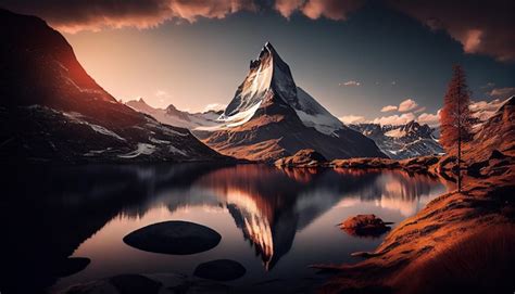 Premium Photo | Matterhorn and Zermatt lake at sunrise ...