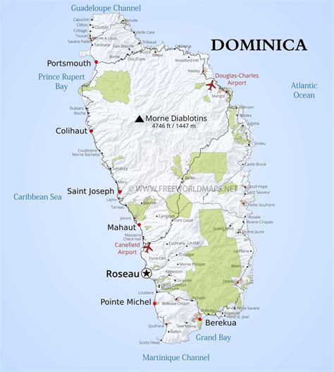 Dominica Map; Geographical features of Dominica of the Caribbean ...