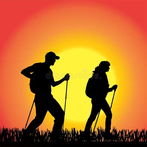 Silhouette Male Female Hiker Stock Illustrations – 176 Silhouette Male Female Hiker Stock ...