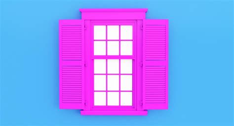 Premium Photo | 3d render of colorful pink window isolated on blue wall