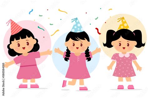 Party cute cartoon character, flat vector illustration Stock Vector ...