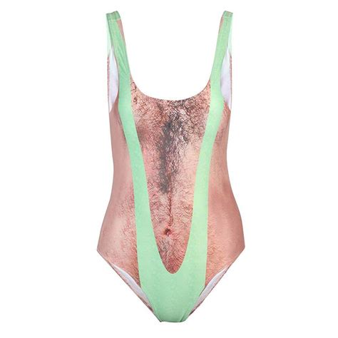 Hairy Chest Ugly One Piece Bathing Suit With Green Strap – D&F