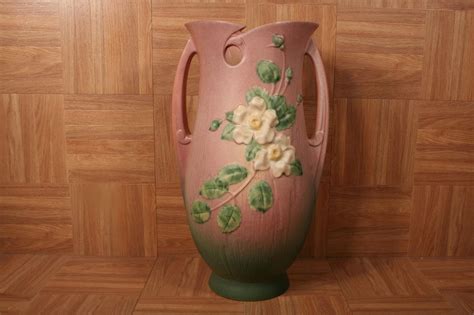 Roseville Pottery USA Vintage Art Pink White Rose Large Flower Vase 992 ...