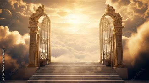 Golden Gates of Heaven with Glowing Light Stock Illustration | Adobe Stock