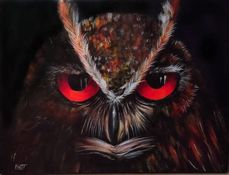 Painted an owl with scary eyes, hope you guys like it! : Owls