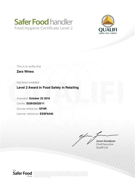 Food Hygiene Level 2 Certificate