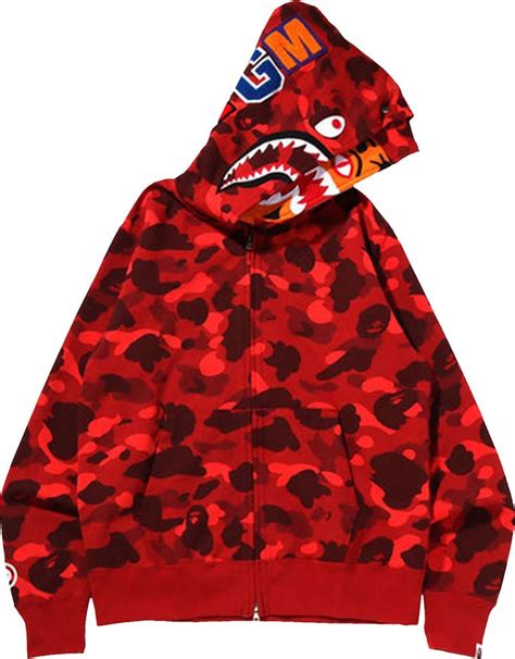 Buy BAPE Color Camo Tiger Shark Wide Full Zip Double Hoodie 'Red' - 1I30 115 021 RED | GOAT