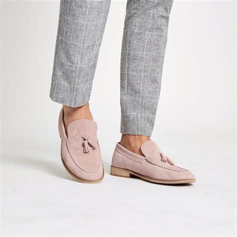 Light pink suede tassel loafers | Loafers, Pink dress shoes, Loafers outfit