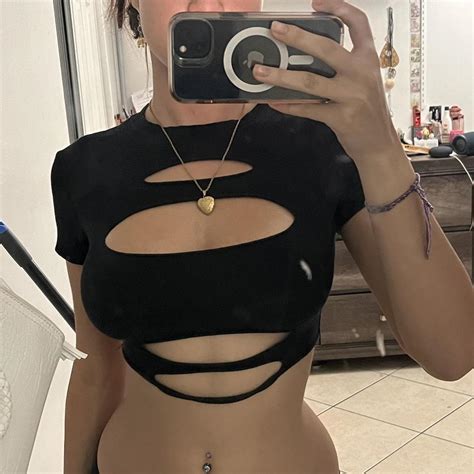 Cut-out crop top shirt Size S From... - Depop