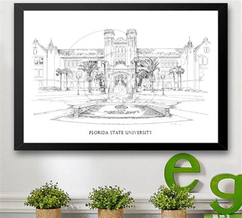 Florida State University Art Print FSU Hand Drawn Florida - Etsy