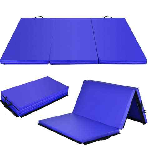 Costway 6'x 4' Tri-Fold Gymnastics Mat Thick Folding Panel Gym Fitness Exercise Blue - Walmart ...