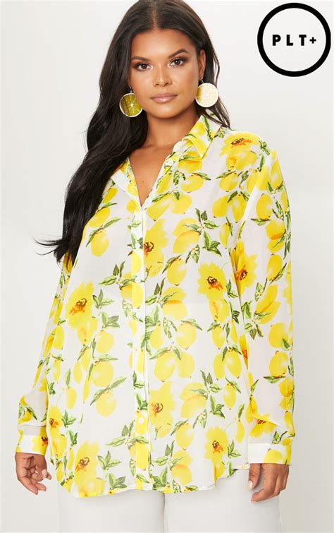 Plus Lemon Print Oversized Shirt | Plus Size | PrettyLittleThing CA