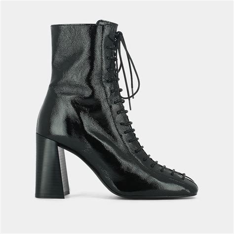 Bottines à talon carré et à lacets Jonak en vernis noir