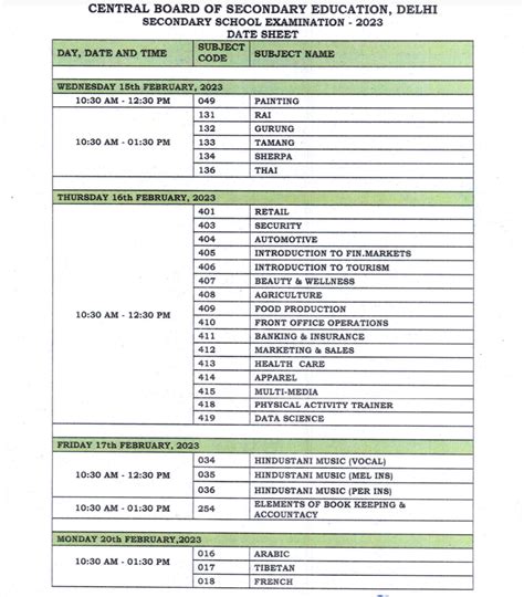 CBSE Date Sheet 2023: Class 10,12 Time Table Pdf Download Link