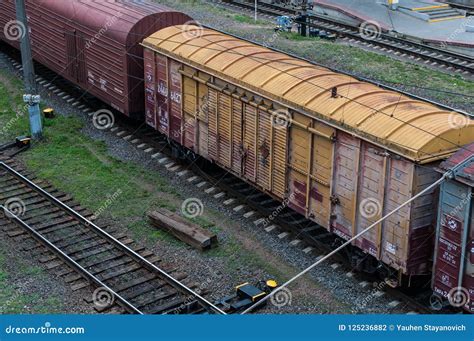 Cargo Wagon, Railway Carriage, Rail Freight Cars on Rails Editorial ...