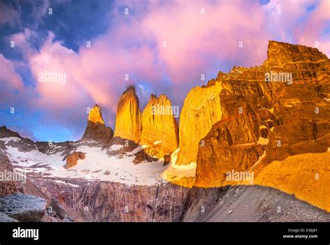 Beautiful sunrise in Torres del Paine national park, Patagonia, Chile ...