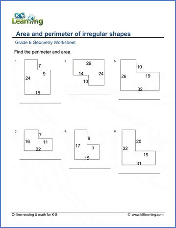 Grade 6 Geometry Worksheets: Area and perimeter of rectangular shapes ...