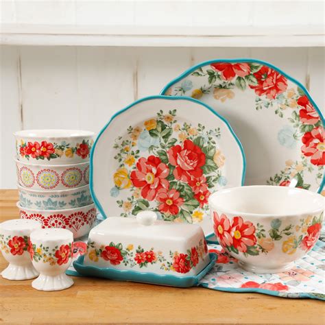 The Pioneer Woman Vintage Ruffle Floral Dinnerware Set, 20 Piece ...