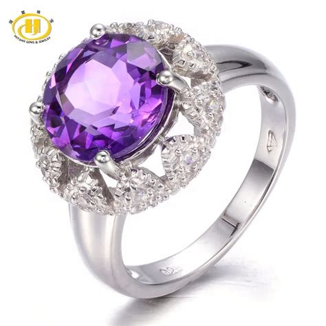 Hutang Solid 925 Sterling Silver 3.69ct Natural Gemstone African Amethyst Wedding Ring Fine ...