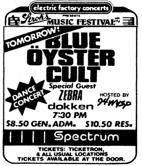 Jan 07, 1985: Blue Oyster Cult / Zebra / Dokken at The Spectrum Philadelphia, Pennsylvania ...