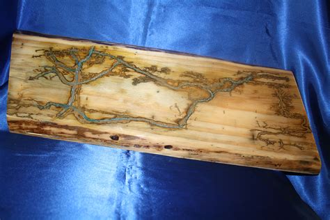 Pecan Wood With Gold & Blue Epoxy Wall Art | Wood Designs By LDS