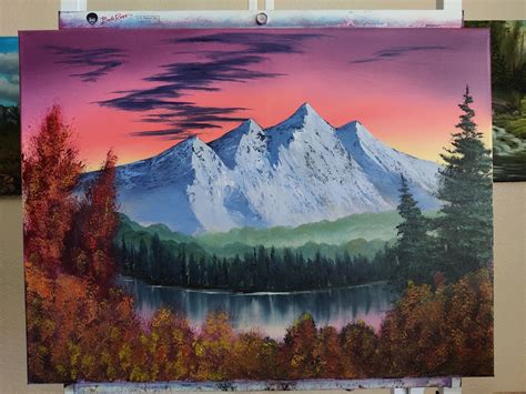 Towering Peaks at Sunset Bob Ross Oil Painting Replica - Home