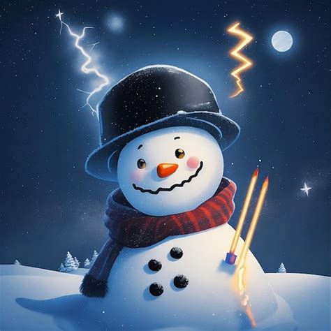 Premium AI Image | illustration of A snowman with winter day on night ...