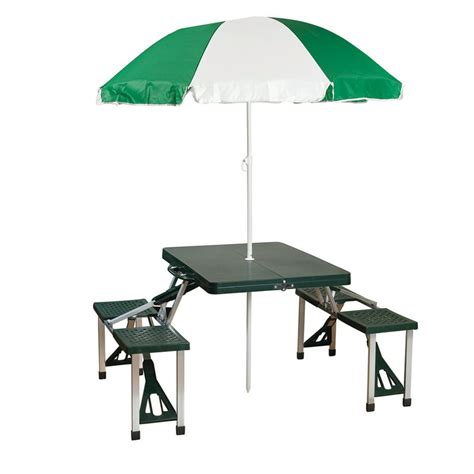 Stansport Folding Picnic Table with Umbrella, Aluminum Frame, Multiple ...