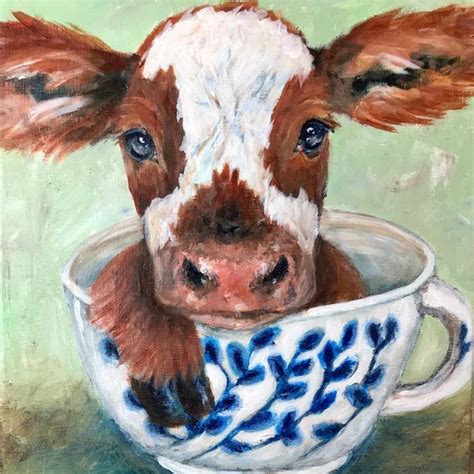 Canvas Print of an Original Acrylic Painting. Teacup Cow | Etsy