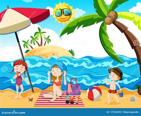 A Family Summer Holiday at Beach Stock Vector - Illustration of concept ...