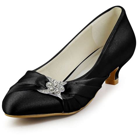 ELEGANTPARK Women Closed Toe Comfort Heel Rhinestone Satin Wedding ...