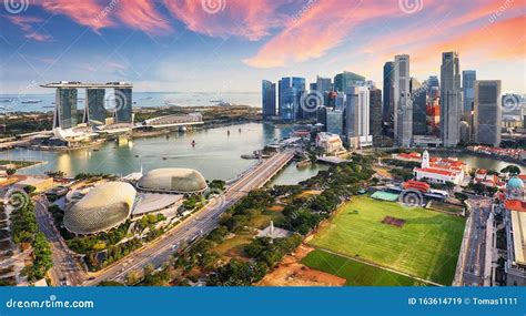 Aerial View of Cloudy Sky at Marina Bay Singapore City Skyline Stock ...