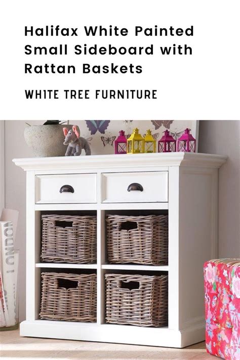 Halifax White Painted Small Sideboard with Rattan Baskets