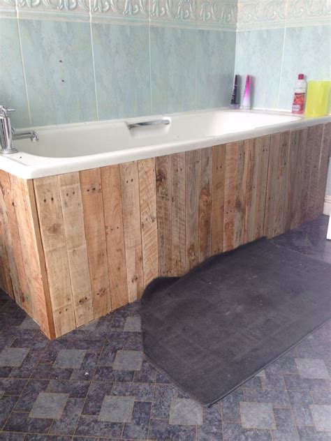 Pallet bath panel … | Bath panel, Bath panel storage, Paneling makeover