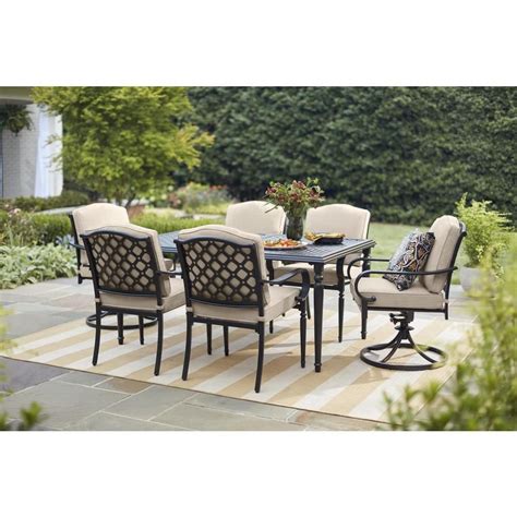 Hampton Bay Laurel Oaks 7-Piece Black Steel Outdoor Patio Dining Set with CushionGuard Standard ...