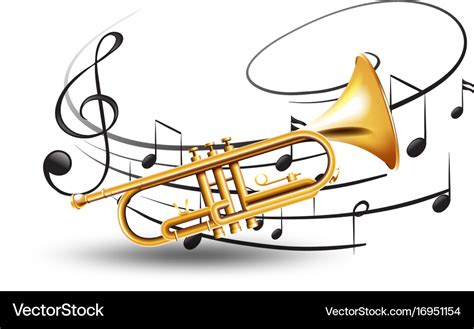 Golden trumpet with music notes in background Vector Image