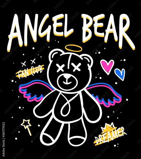 Angel bear slogan with angel bear illustration.Vector graphic design ...