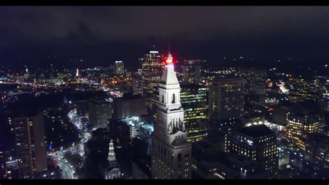 Hartford After Dark - downtown Hartford, Connecticut aerial nighttime ...