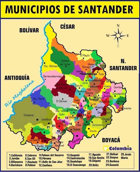 Municipios de Santander Colombia |LISTADO Y MAPA - De Colombia