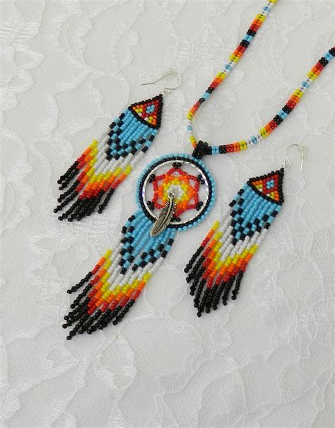 NECKLACE SET TUTORIAL Beaded Native American Inspired Dreamcatcher Necklace and Earrings - Etsy ...