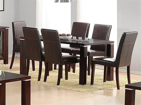 Mahogany Wooden Dining Table and 6 Brown Faux Chairs - Homegenies